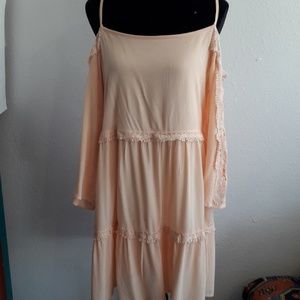 Hint of Mint Boho Lace Cut Out Cold Shoulder Dress